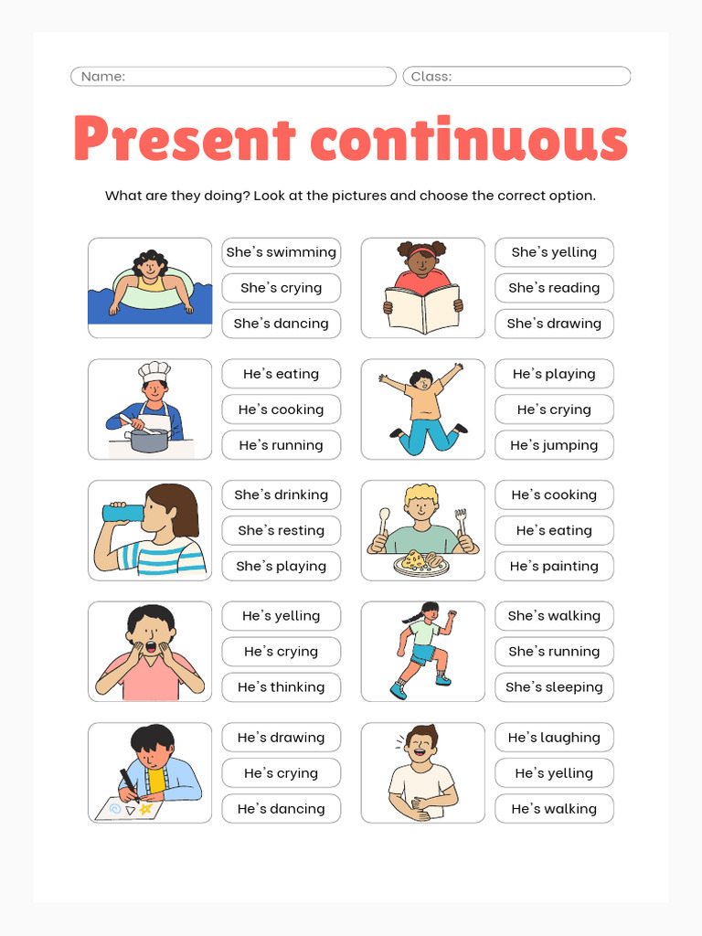 Present Continuous Worksheet | PDF