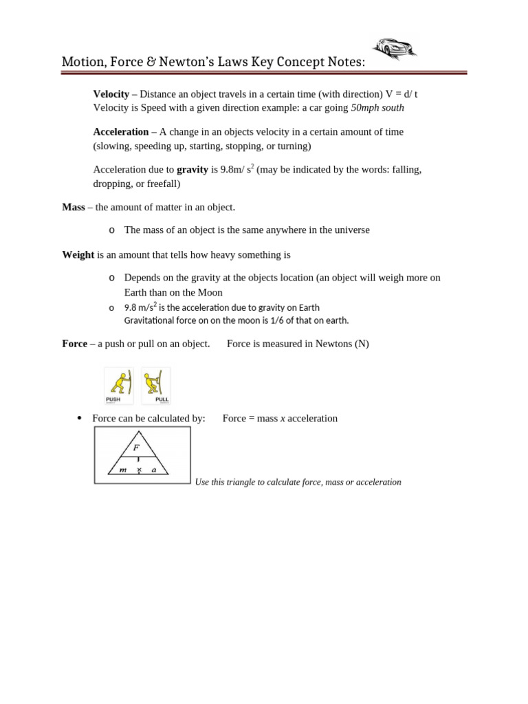 Key Concepts Unit 4 Force Motion Newton | PDF | Force | Inertia