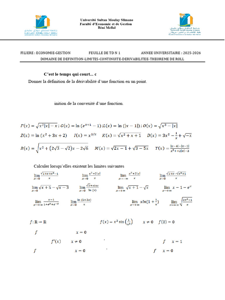TD1 2025 2026 Modifie | PDF | Fonction (Mathématiques) | Relations ...