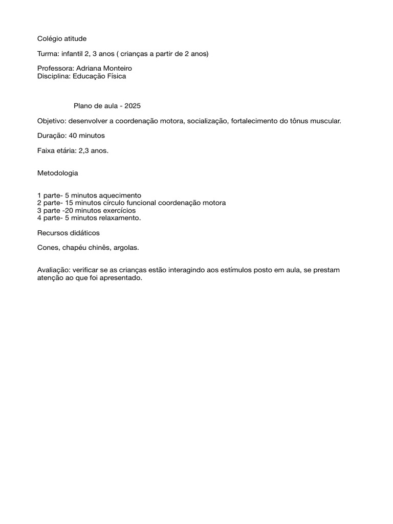 Plano de Aula Ed Física | PDF