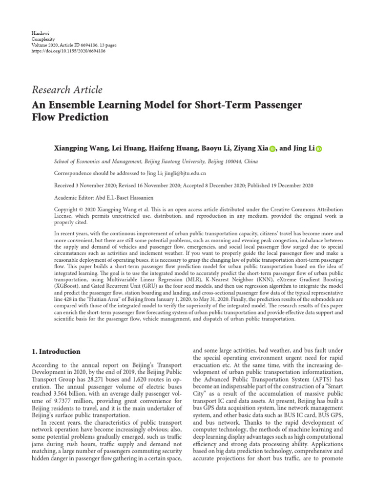An Ensemble Learning Model For Short-Term Passenge | PDF ...