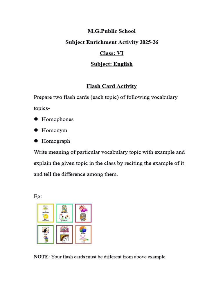 Subject Enrichment Activity Class VI | PDF