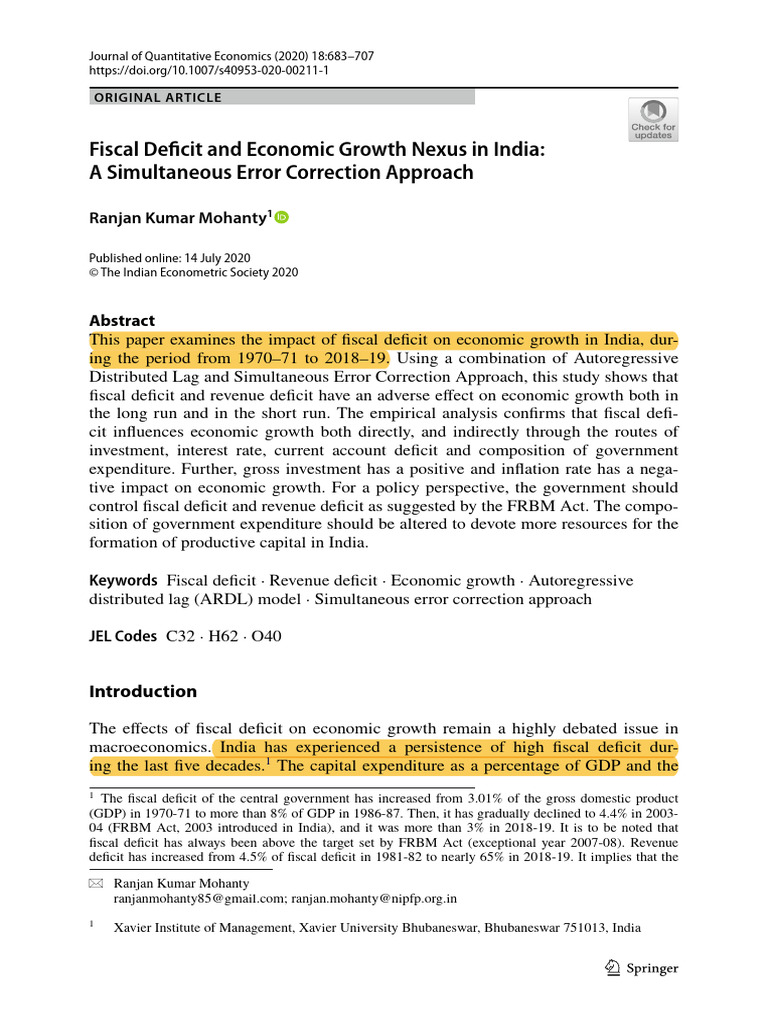 Fiscal Deficit and Economic Growth Nexus in India: A Simultaneous Error ...