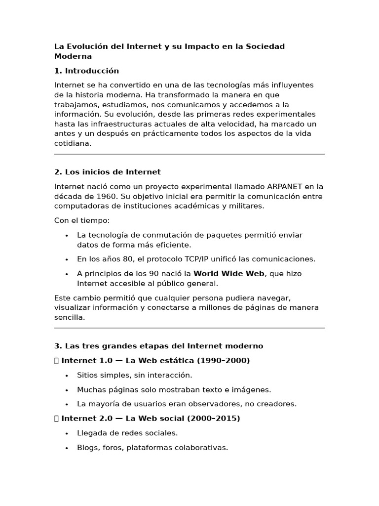 La Evolución Del Internet y Su Impacto en La Sociedad Moderna | PDF ...