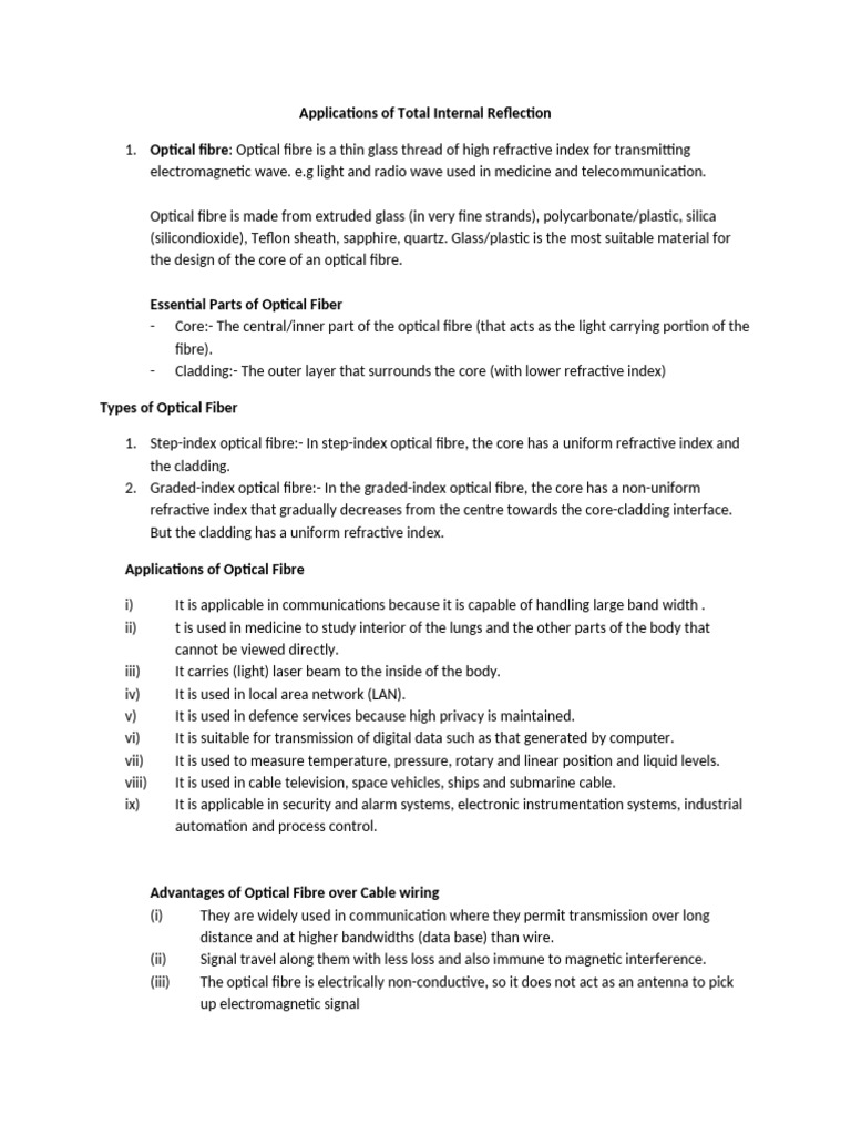 Applications of Total Internal Reflection | PDF | Optical Fiber | Optics