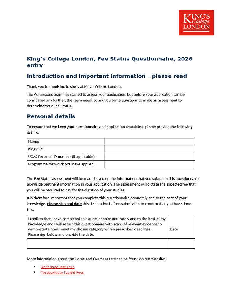 Fee Status Questionnaire | PDF | Human Migration | Justice