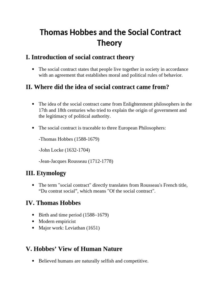 Thomas Hobbes and The Social Contract Theory | PDF | Social Contract ...