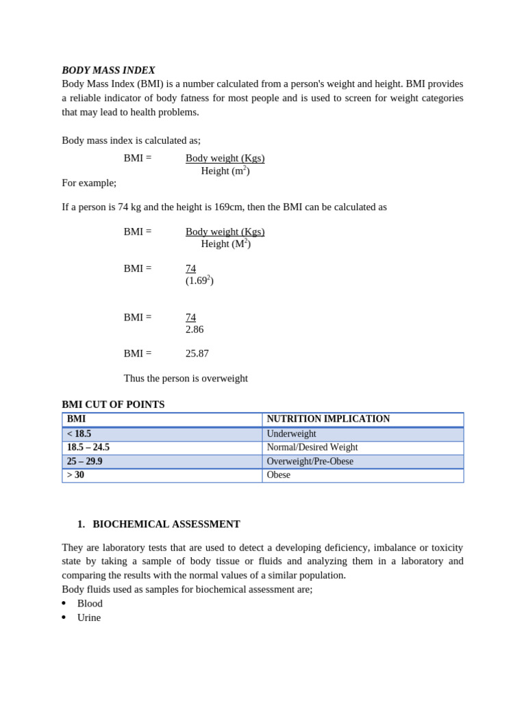Nutrition Notes On Nutrition Assessment Methods | PDF | Body Mass Index ...