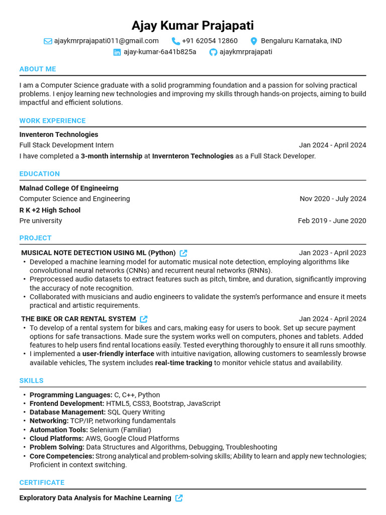 Ajay Kumar Prajapati - Resume1 | PDF | Machine Learning | Computer ...