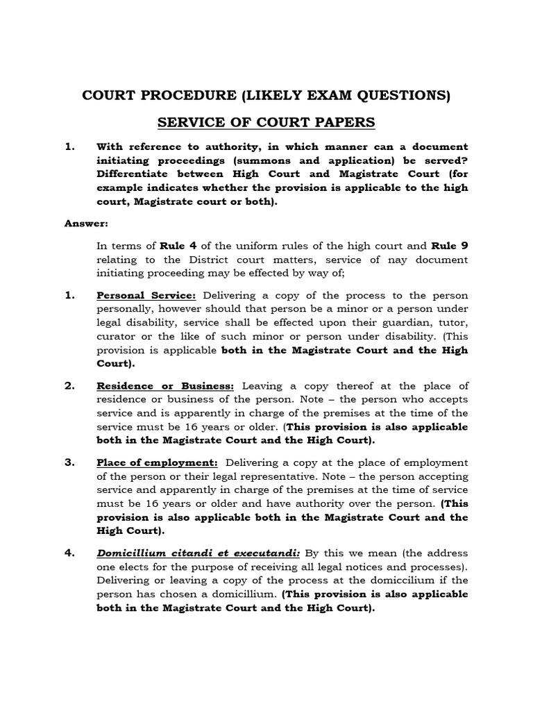 Court Procedure Likely Exam Questions | PDF | Default Judgment ...