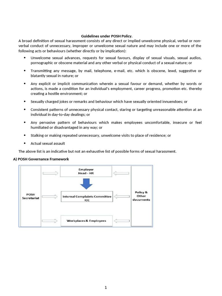 Guidelines Under POSH Policies. | PDF | Sexual Harassment | Employment