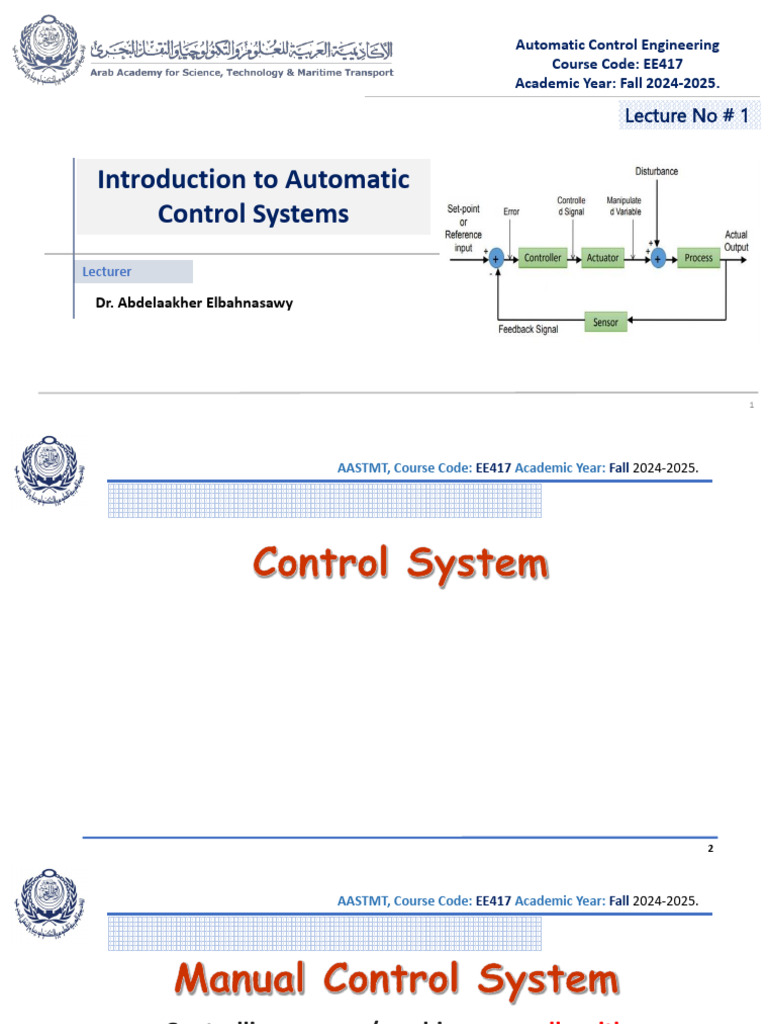 Lecture # 1. Introduction To Automatic Control Systems. | PDF ...