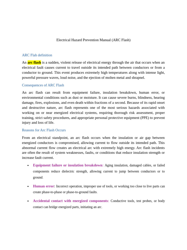 Electrical Hazard Prevention Manual (ARC Flash) | PDF | Electric Arc ...