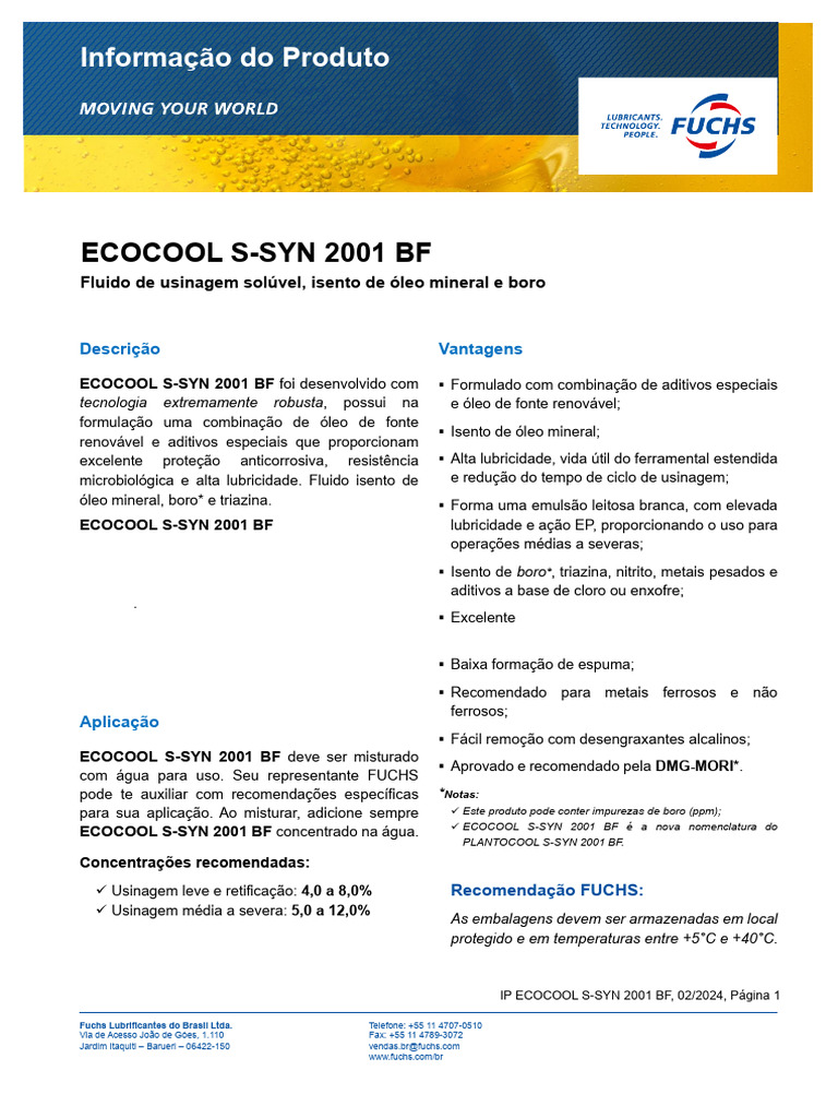 Ecocool S-Syn 2001 BF - Ip | PDF | Boro | Substancias químicas