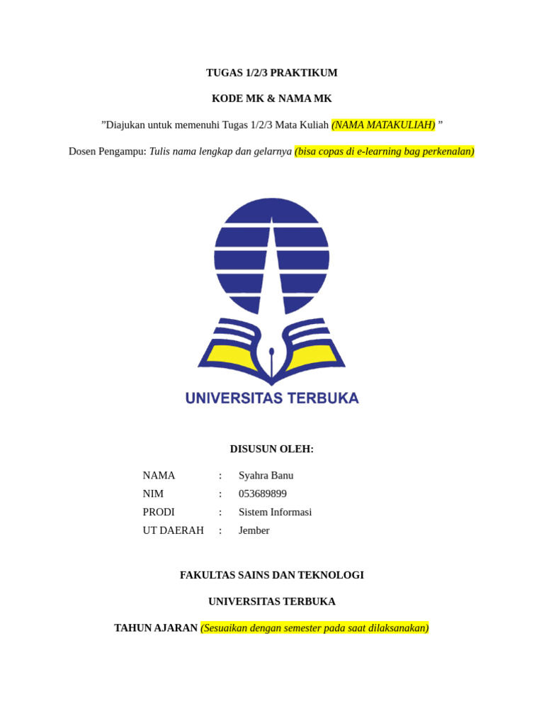 Contoh Format Lap MK Berpraktik (Created by Tpath612) | PDF