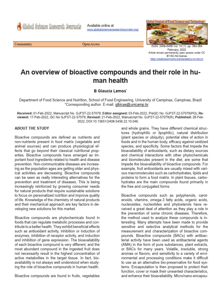 An Overview of Bioactive Compounds and Their Role in Human Health | PDF ...