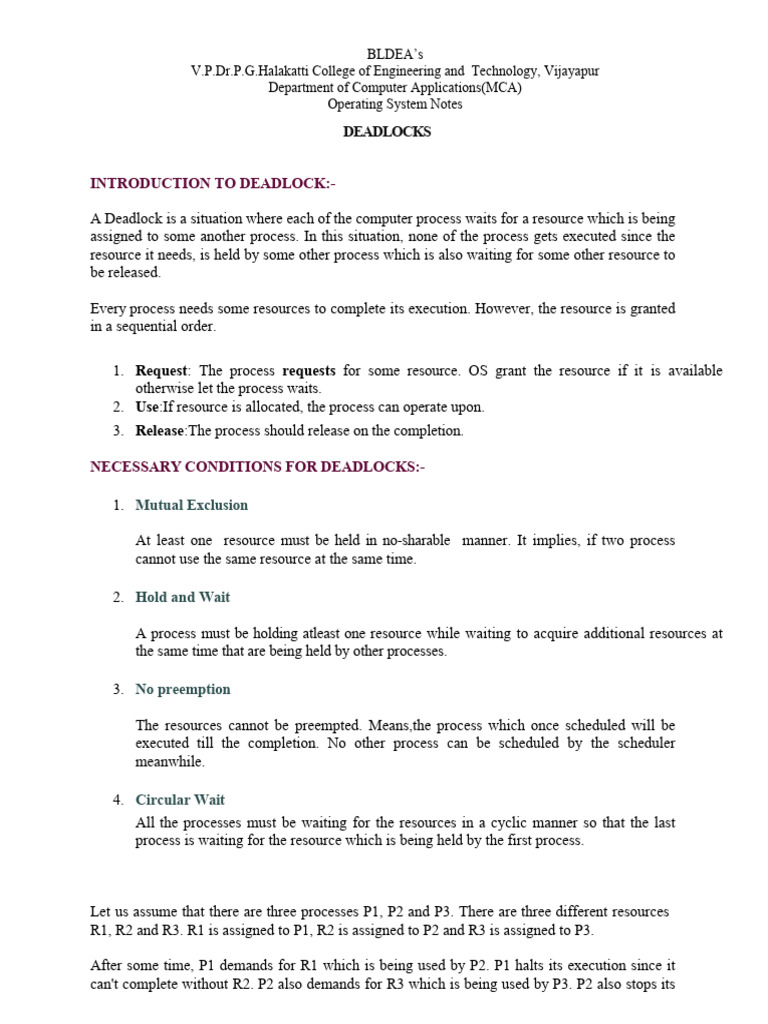 Deadlock Notes | PDF | Process (Computing) | Computer Programming
