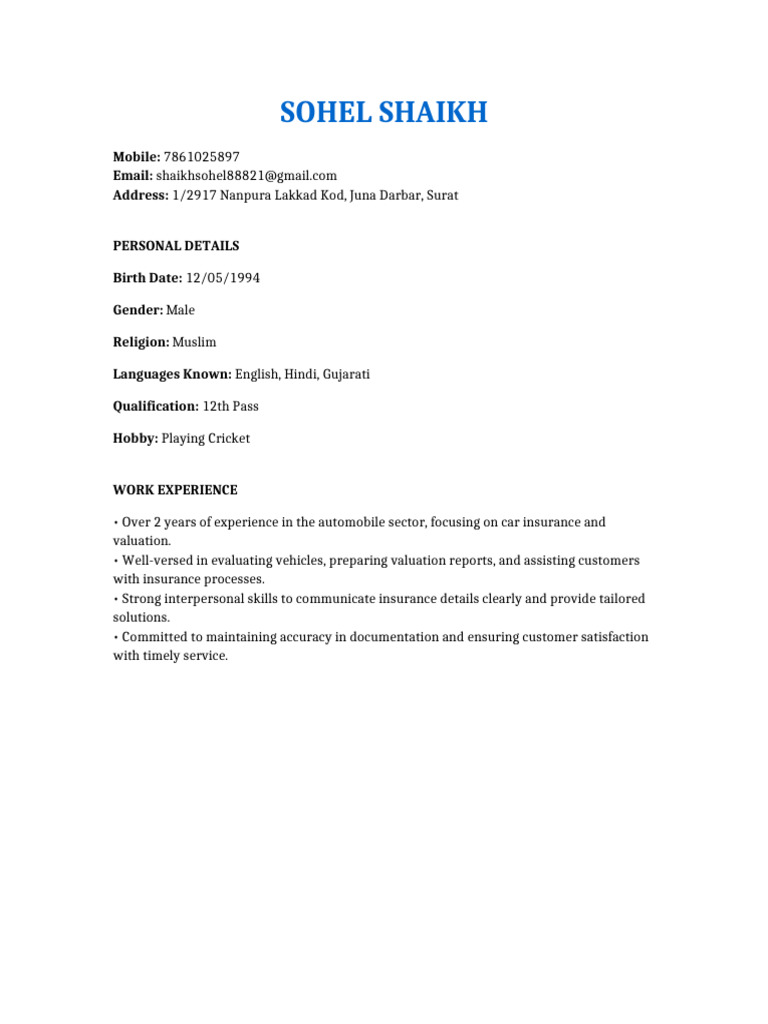 Sohel Shaikh Professional Resume | PDF