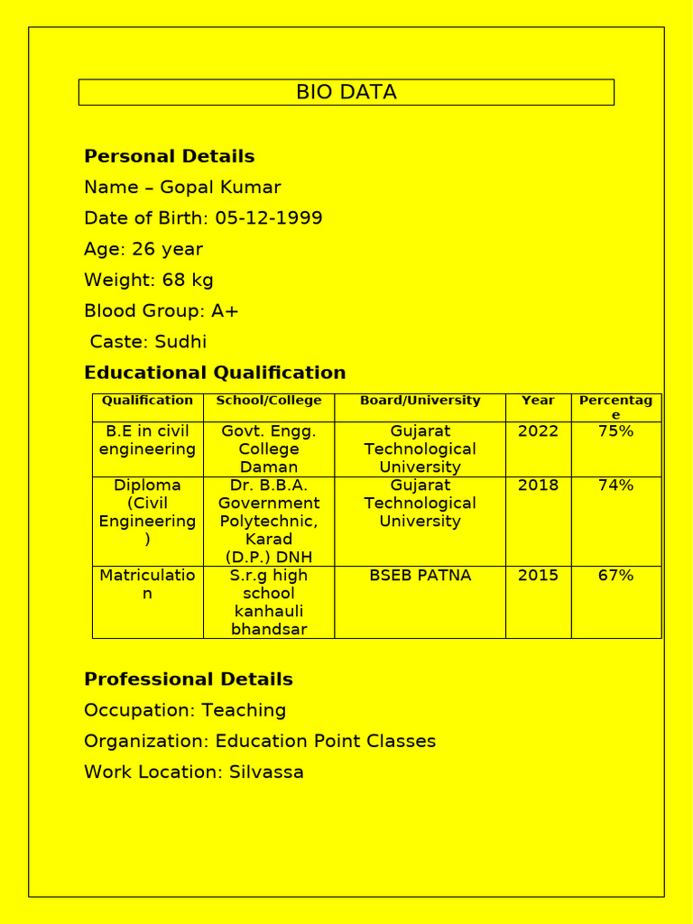 Bio Data | PDF
