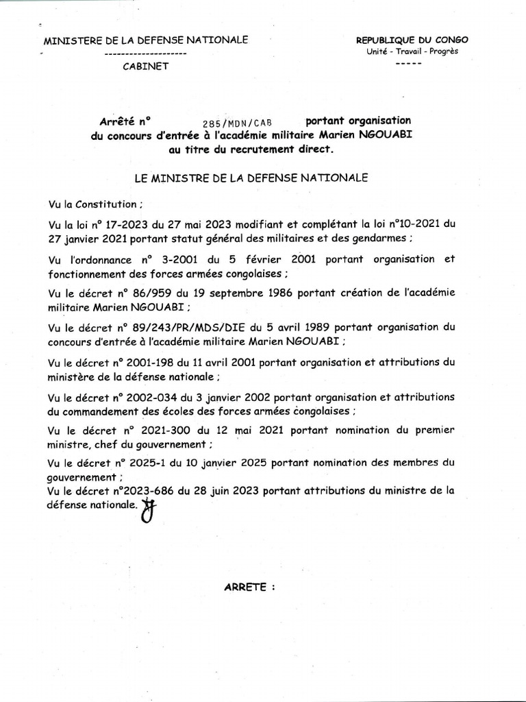 Arrete n285 ACMIL Recrutement Direct | PDF