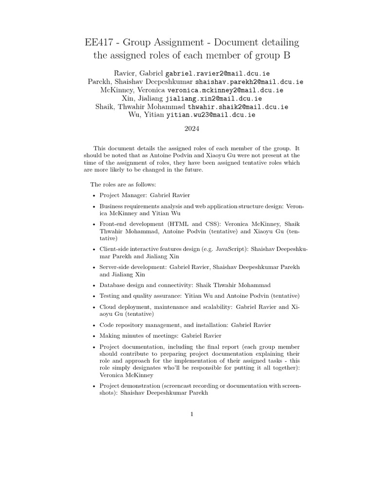 Members Roles Document | PDF