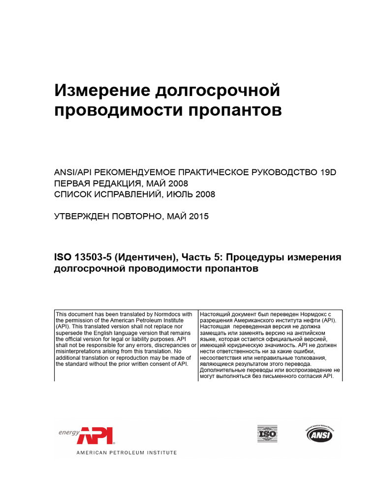 API RP 19D-2008 (2015) Rus | PDF