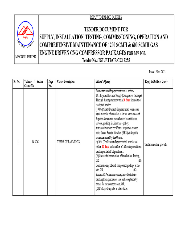CC17255_Dated_23_11_2022_TID_30973_Reply_prebid_Queries_CC17255 | PDF ...