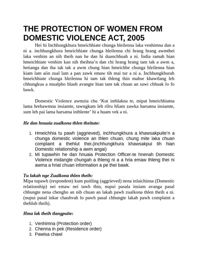 The Protection of Women From Domestic Violence Act | PDF