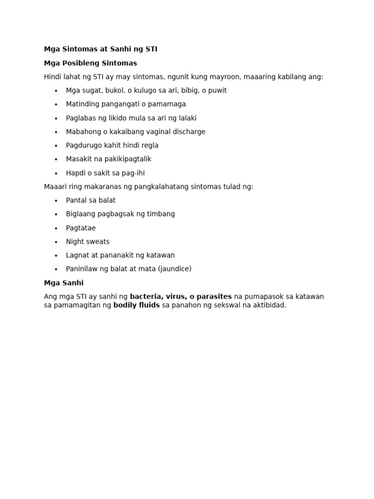 Mga Uri NG Sexually Transmitted Infections | PDF