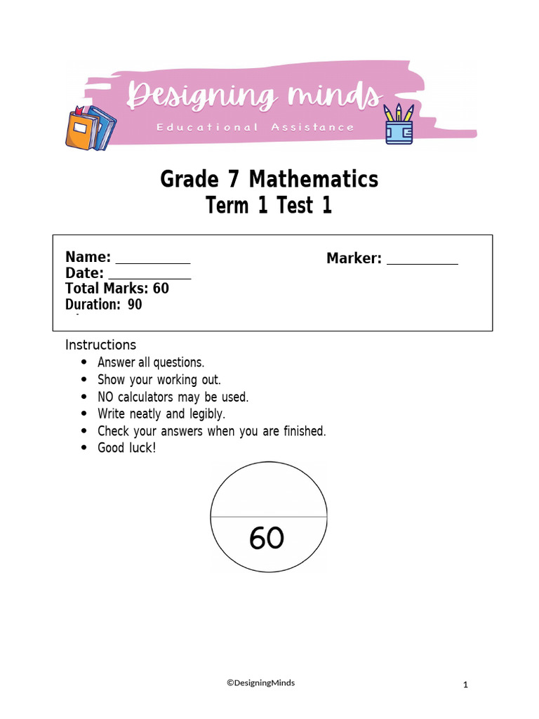 Grade 7 Mathematics Term 1 Test 1 + Memo | PDF | Decimal | Numbers