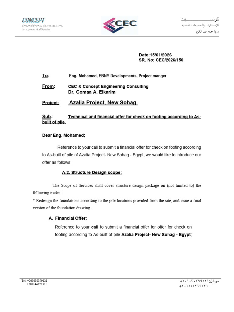 Offer of R-Design of Footing for Azalia Project, New Sohag-2 | PDF | Design