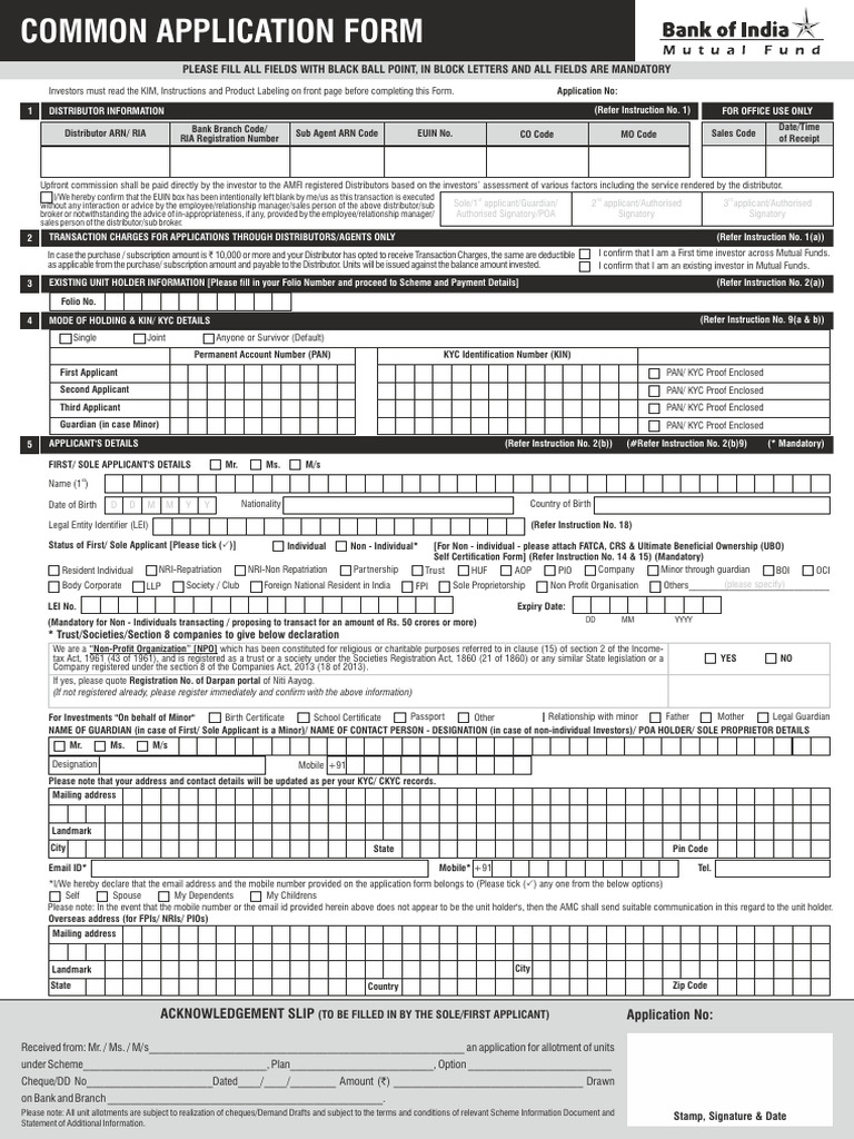 Bank of India Common Application | PDF | Cheque | Identity Document