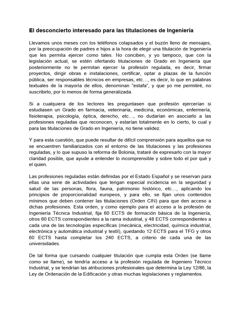 El Desconcierto Interesado para Las Titulaciones de Ingeniería | PDF ...