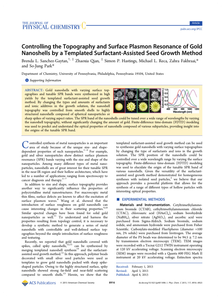 (2013) Controlling The Topography and Surface Plasmon Resonance of Gold ...