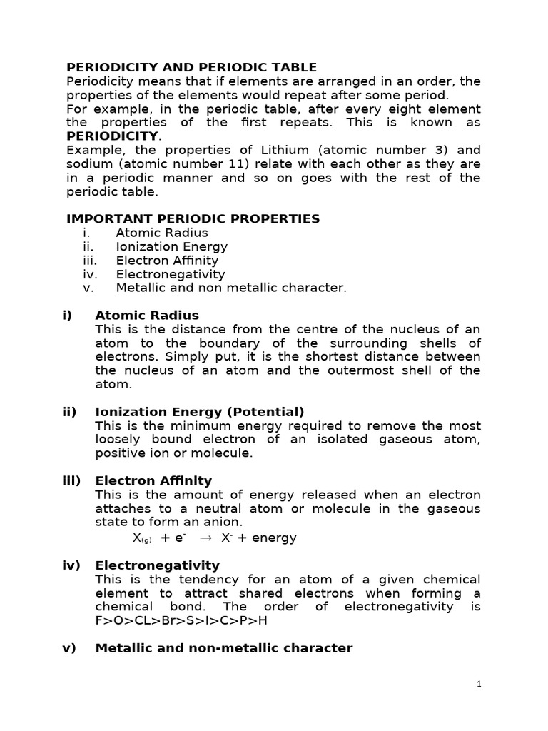 Periodicity and Periodic Table | PDF | Periodic Table | Ion