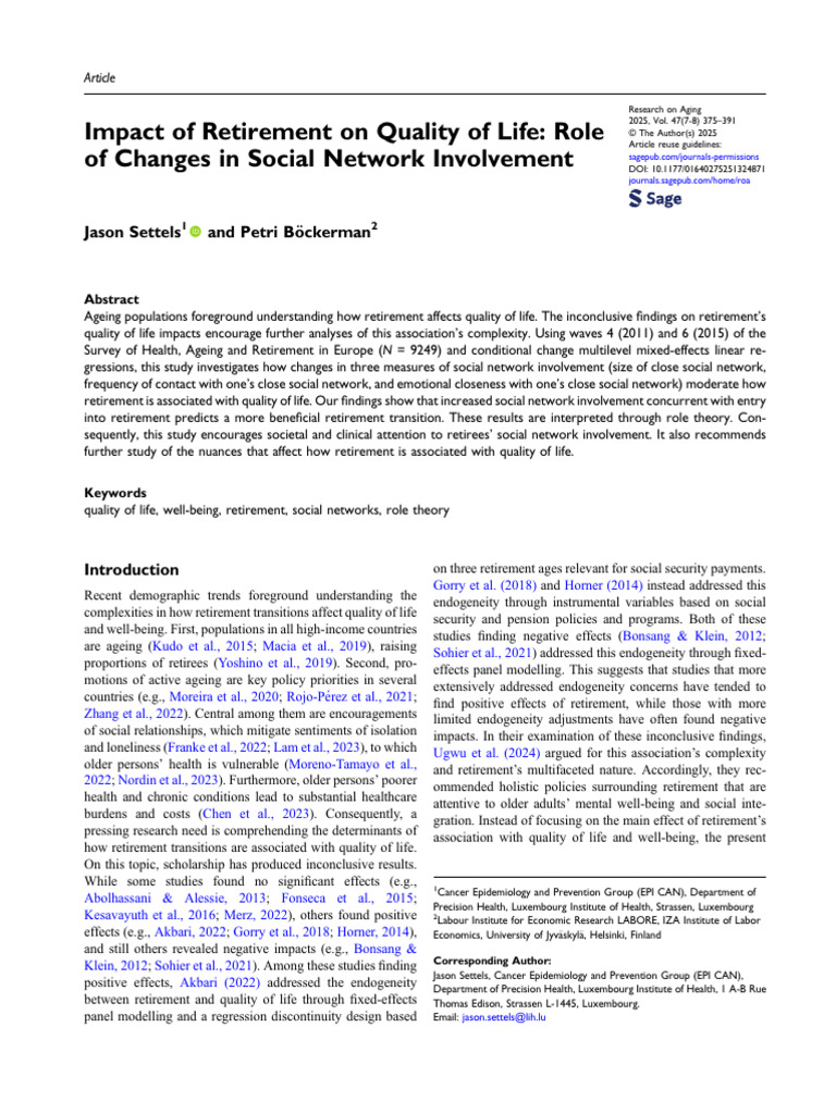 2025-Impact of Retirement On Quality of Life - Role of Changes in ...