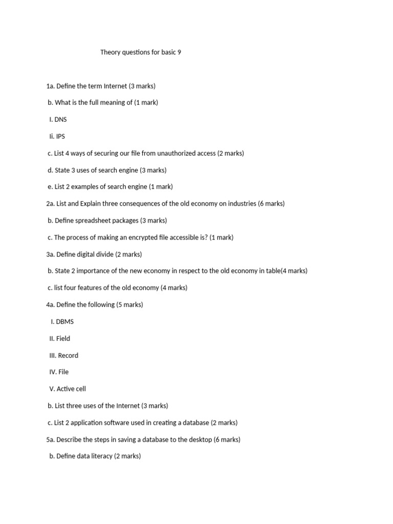 Theory Questions For Basic 9 | PDF
