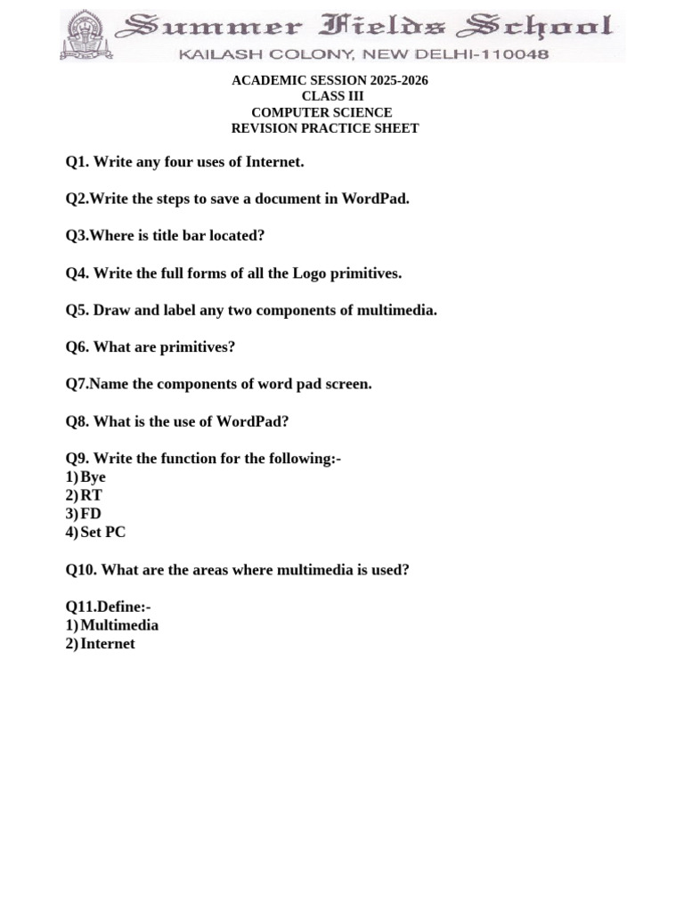 Class III Revision Sheet Annual Exam | PDF