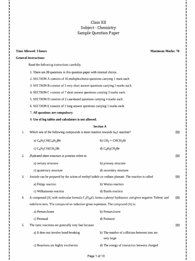 Chemistry Sample Paper - 2025 | PDF