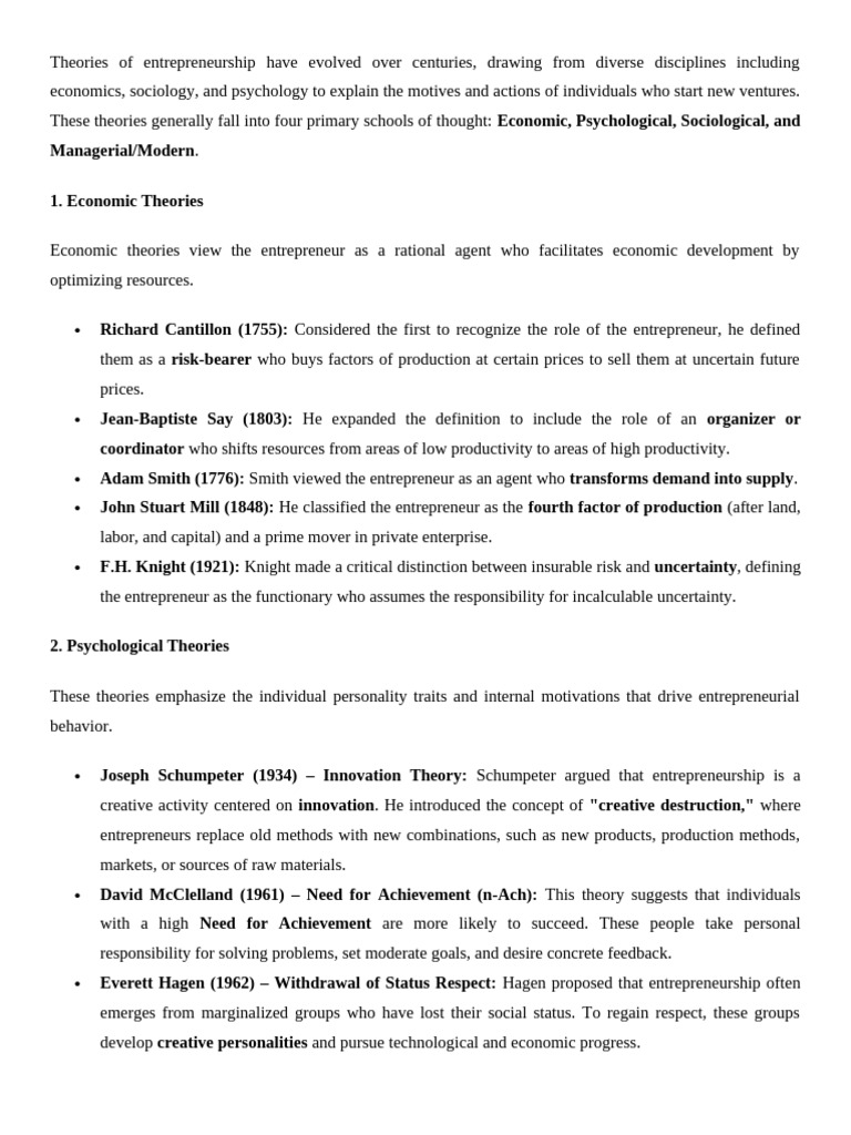 Theories of Entrepreneurship | PDF | Entrepreneurship | Economics