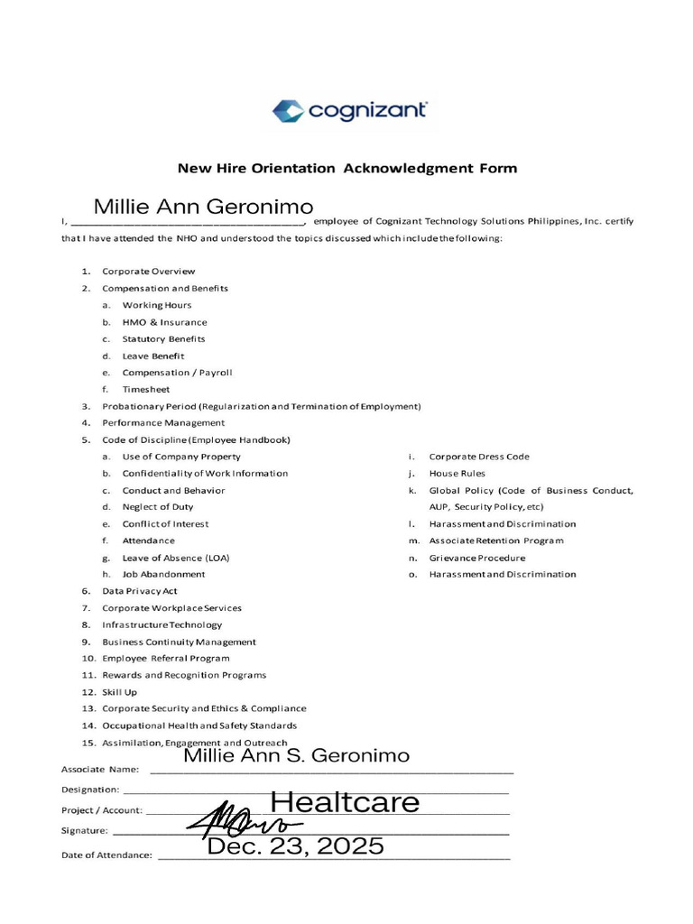 NHO Acknowledgment Form | PDF