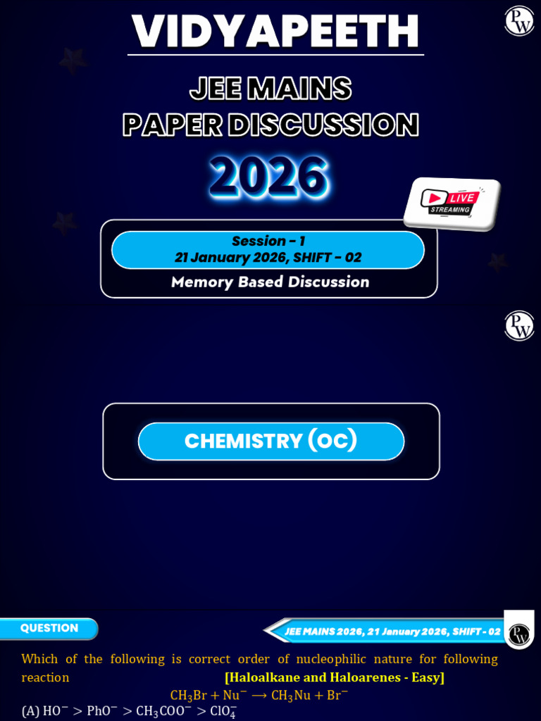 JEE Mains 2026 21-01-2026 Shift-2 Chemistry (OC) | PDF