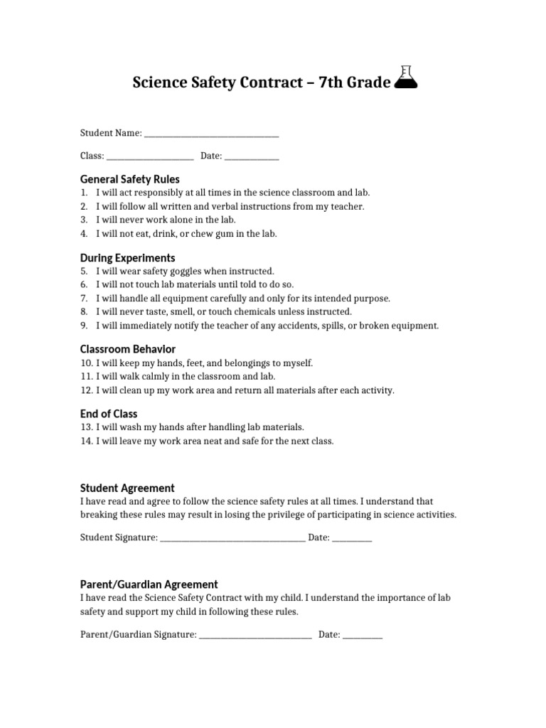 Science Safety Contract 7thgrade | PDF