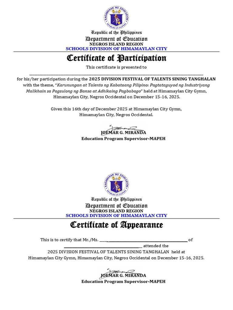 2025 Dfot Certificate of Participation and Appearance | PDF