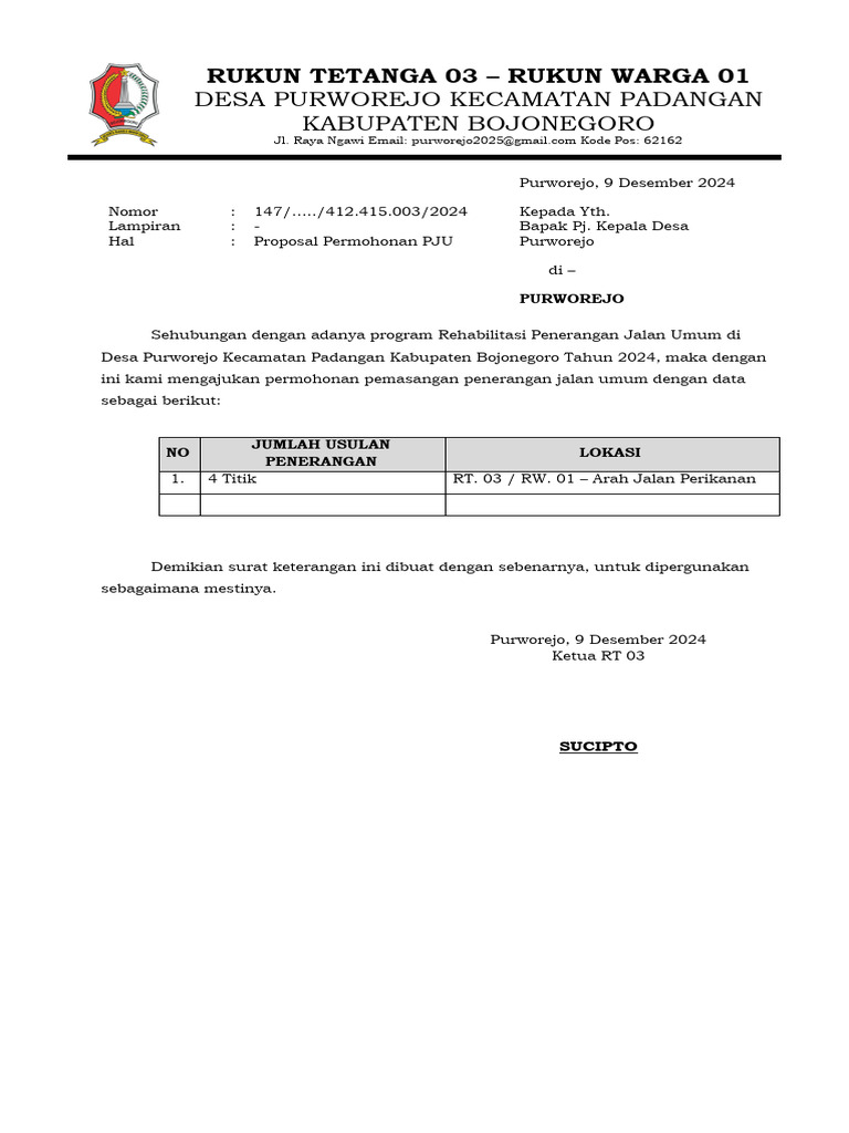 Proposal Singkat PJU Penerangan Jalan Umum | PDF
