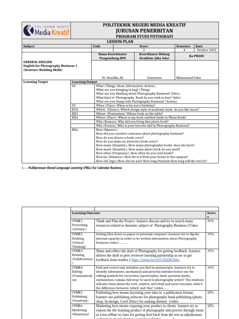 RPS For Photography Business 1 | PDF | Learning | English Language