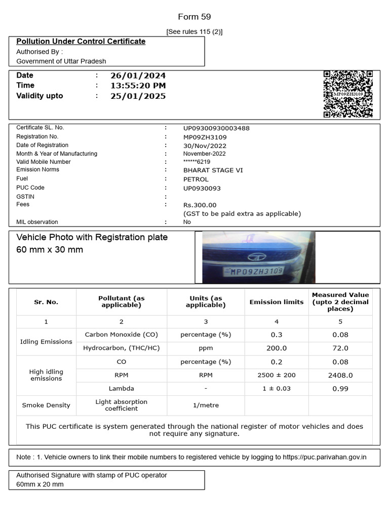 Car Document Puc | PDF | Exhaust Gas | Environmental Issues