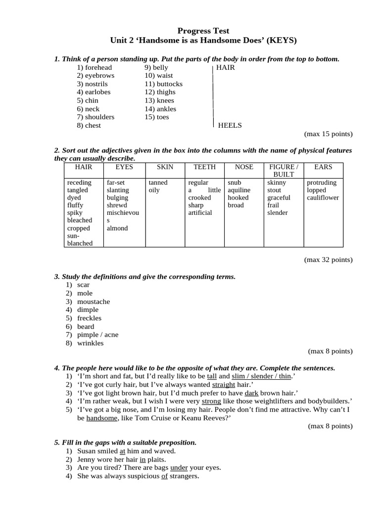 Progress Test Unit 2 Keys | PDF