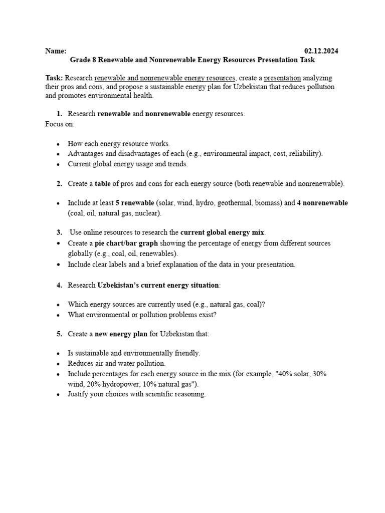 Renewable and Crit D Nonrenewable Energy Sources Task | PDF | Energy ...