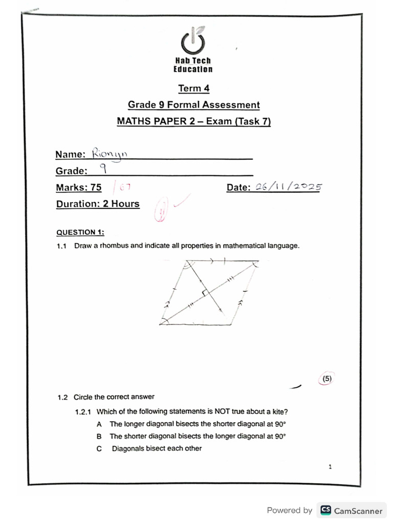 Maths Paper 2 - Exam (Task7) | PDF